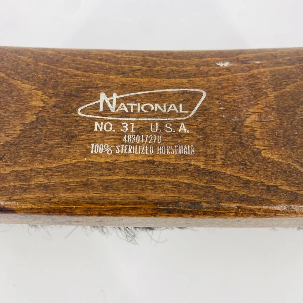 Vintage National No 31 Sterilized Horsehair Brush Dark Wood USA Made Shoe Shine